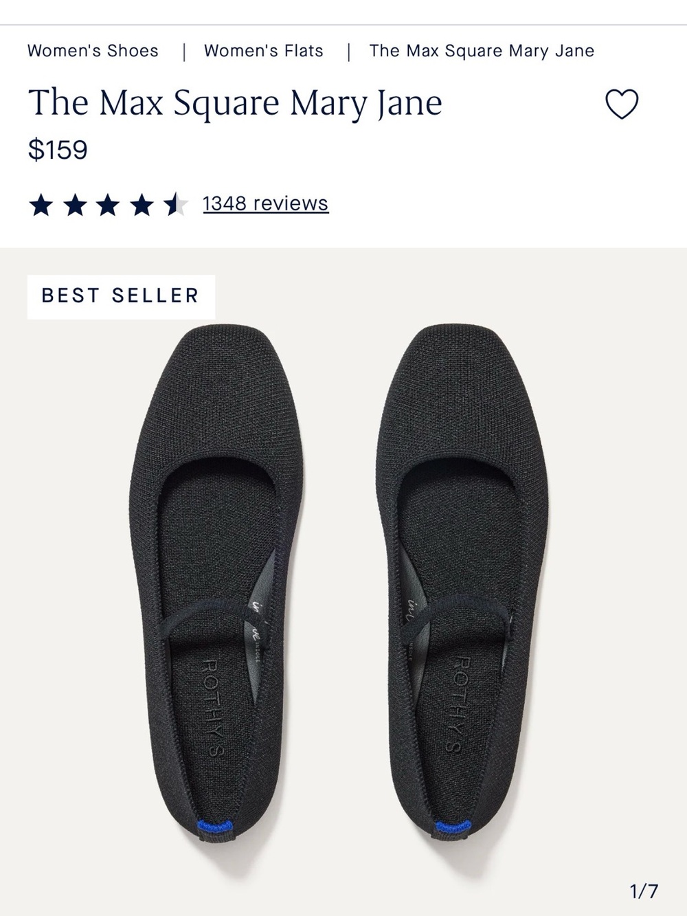 Rothy's The Max Square Mary Jane Black with Blue Accent